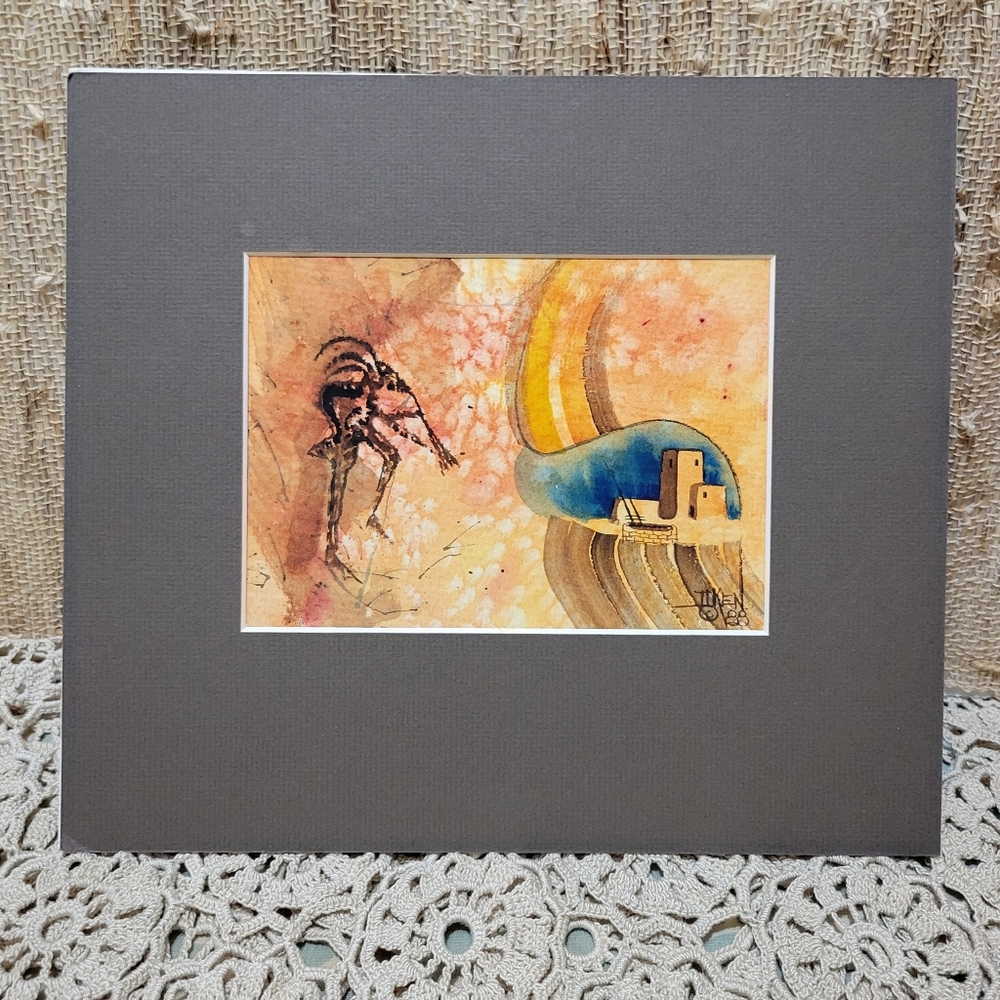 NAVAJO ARTIST, KENNETH WHITE II WATERCOLOR- "CLIFF PALACE" - SIGNED DATED 1988